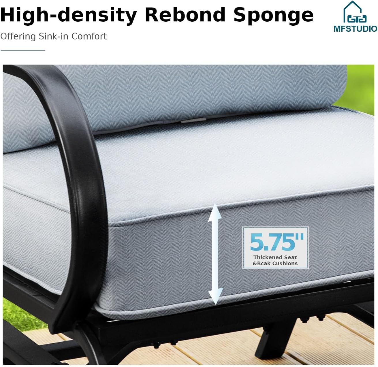 MFSTUDIO 4 Piece Patio Conversation Sets, All Weather Metal Frame Outdoor Furniture Set Patio Sofas with 1 x 45 Rectangular Fire Pit Table, 1 x 3-Seat Sofa, 2 x Sofa Chairs, Grey Cushion