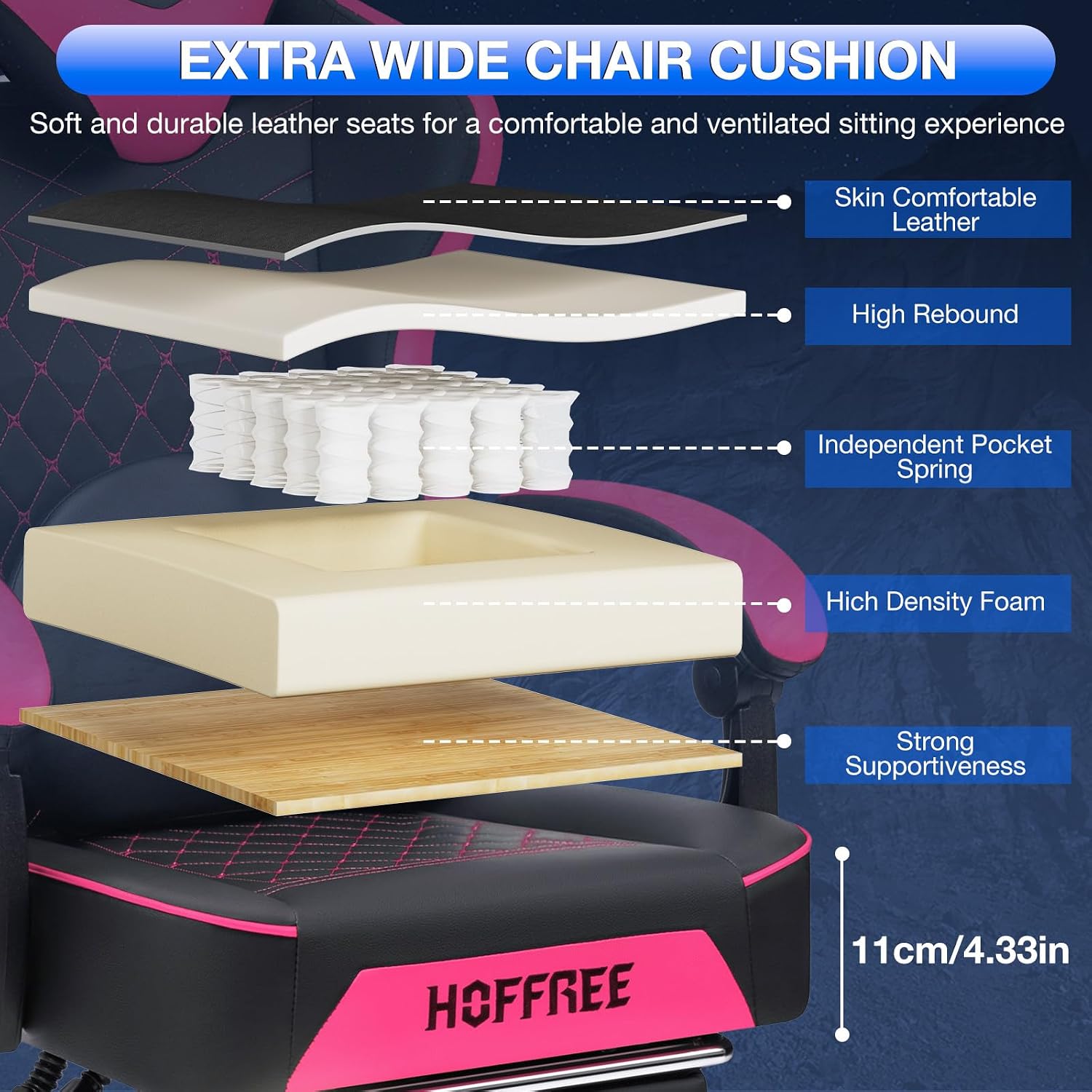 HOFFREE Gaming Chair Computer Chair with Speakers Massage Game Chairs with Footrest Bluetooth High Back Ergonomic Computer Gaming Chairs for Adults Reclining Video Gamer Chair Pink and Black