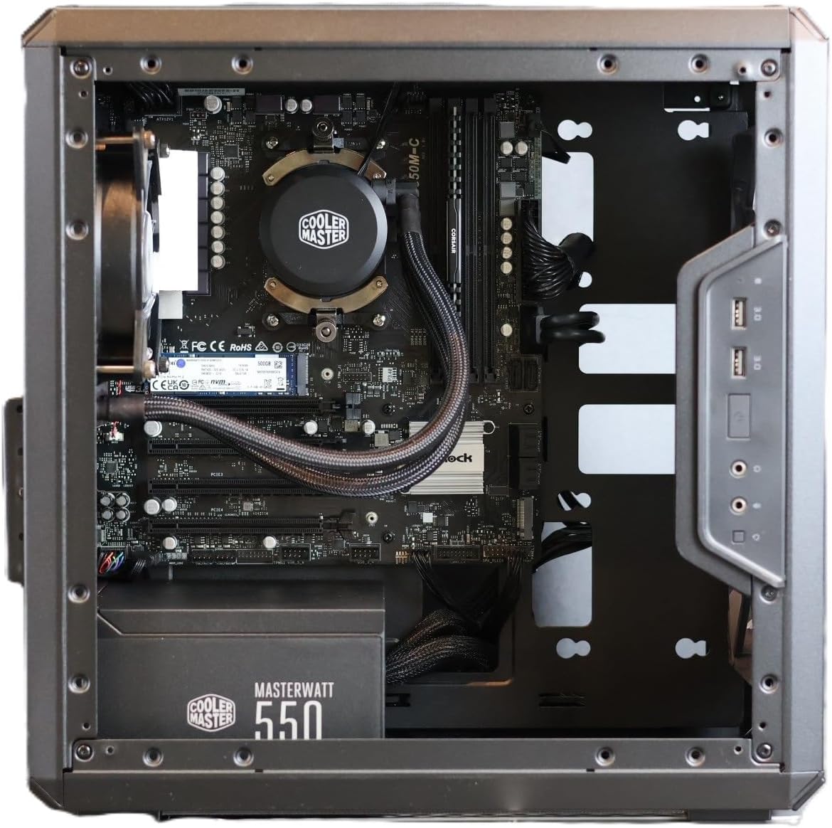 Q-Box Series Gaming PC - AMD Ryzen 5 5600GT 6-Core 3.9 GHz with AMD Radeon Graphics with Liquid Cooler 16GB DDR4 500GB SSD Windows 11, Black