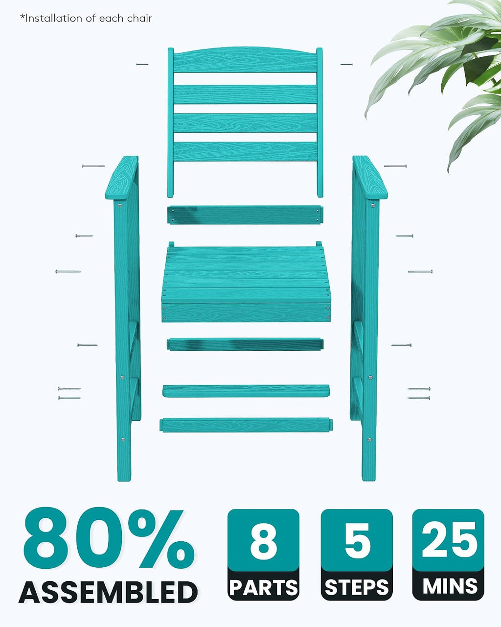 SERWALL Tall Adirondack Chairs Set of 2, Oversize Balcony Adirondack Chairs Set, Outdoor Bar Height Barstools Widened Chair Set for Bistro, Poolside, Garden, Aruba
