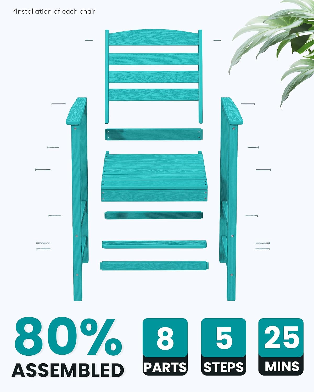 SERWALL Tall Adirondack Chairs Set of 2, Oversize Balcony Adirondack Chairs Set, Outdoor Bar Height Barstools Widened Chair Set for Bistro, Poolside, Garden, Aruba
