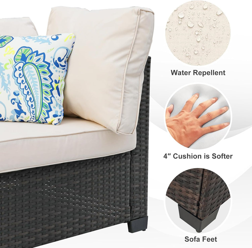 7 Pieces Patio Furniture Set (Brown/Beige), All-Weather Rattan Outdoor Sectional Sofa Set with Anti-Slip Cushions and 2 Pillows, Perfect for Deck, Garden, Lawn