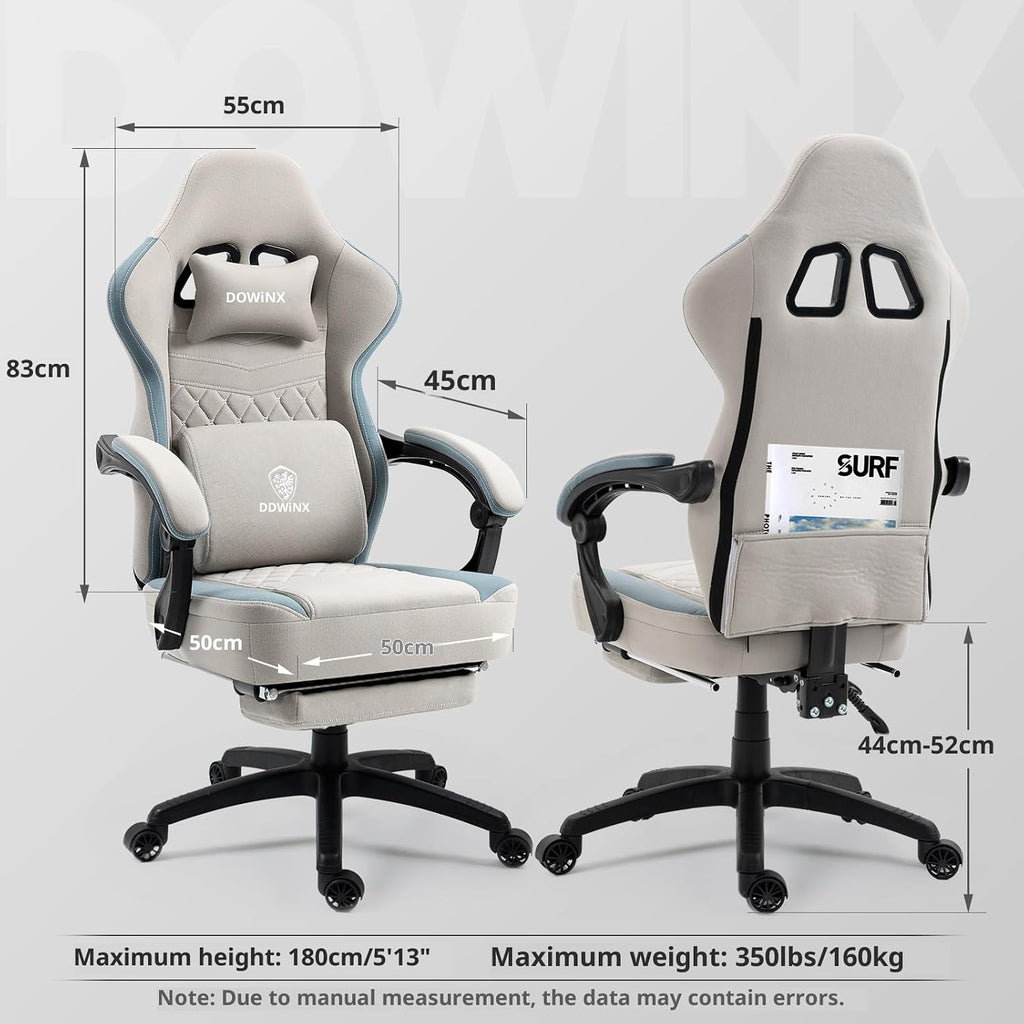 Dowinx Gaming Chair Breathable Fabric Game Chair with Gel Pad and Storage Bag, Comfortable Gamer Chair with Pocket Spring Cushion,Ergonomic Computer Chair with Footrest,Grey