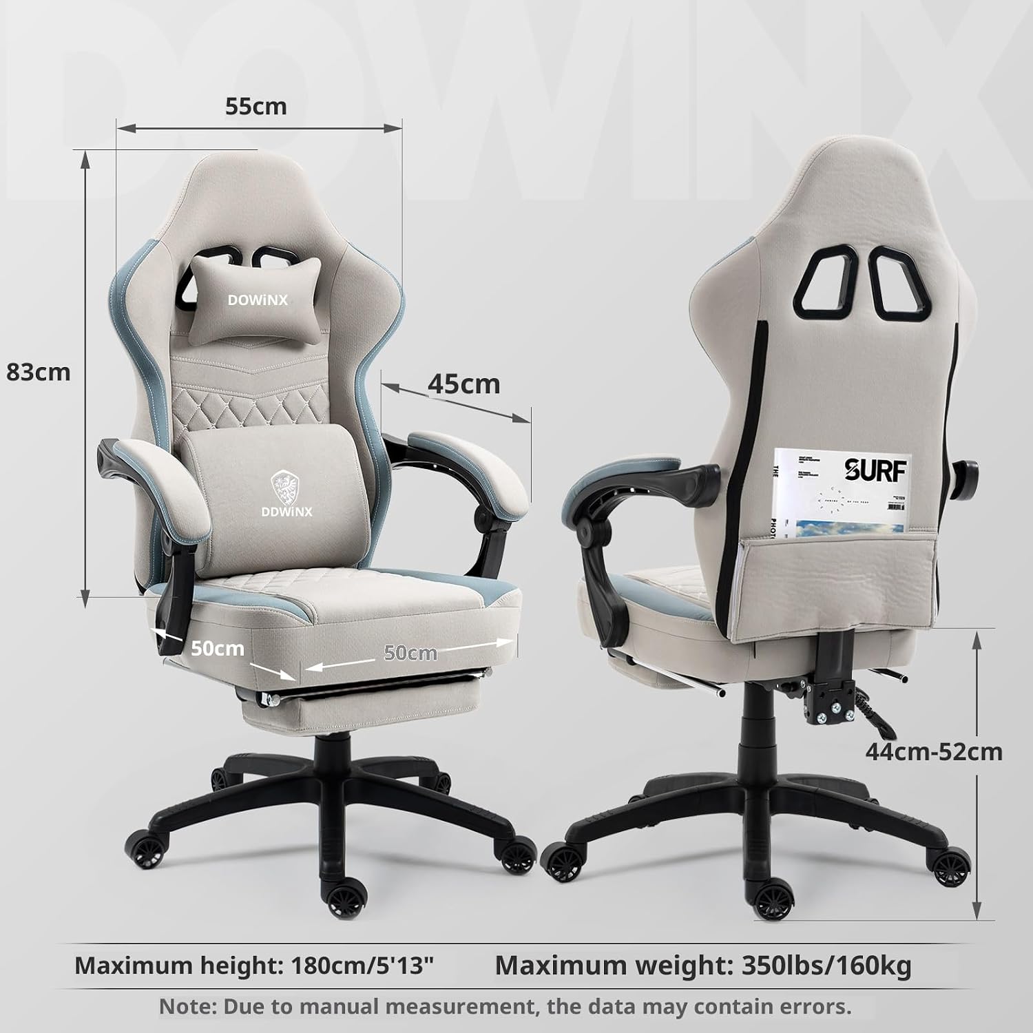 Dowinx Gaming Chair Breathable Fabric Game Chair with Gel Pad and Storage Bag, Comfortable Gamer Chair with Pocket Spring Cushion,Ergonomic Computer Chair with Footrest,Grey