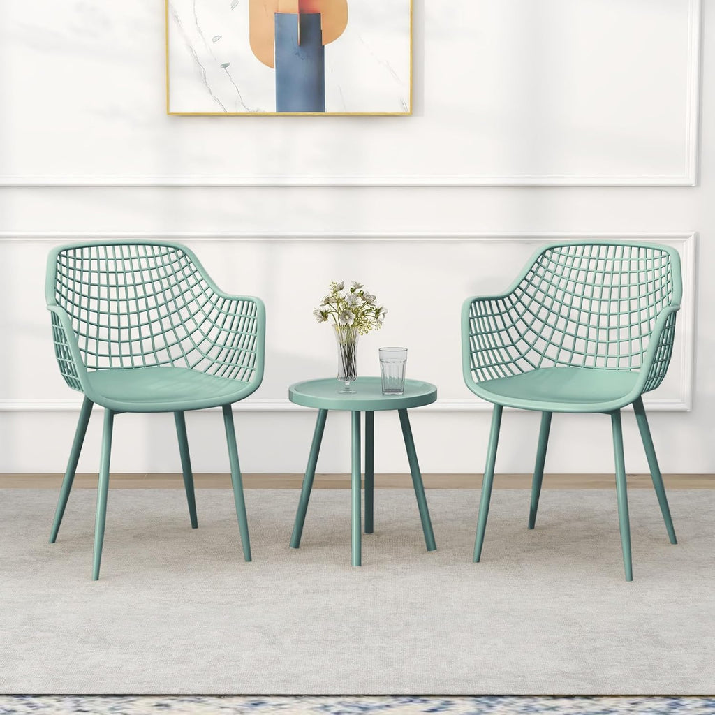 Giantex 3 Piece Patio Furniture Set, Outdoor Bistro Table and Chairs Set of 2, PP Seat & Metal Legs, Small Conversation Set for Balcony Front Porch Deck Backyard Lawn (Mint Green)