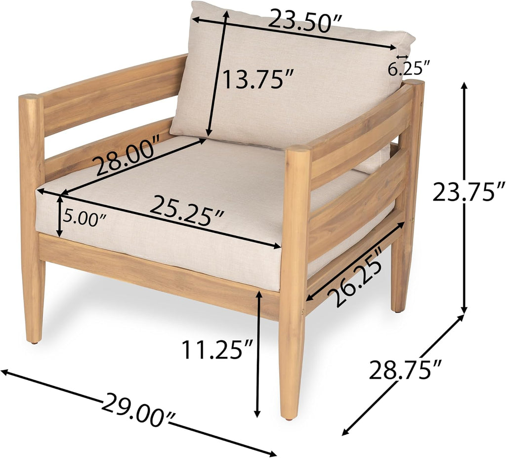 Christopher Knight Home Kory 4-Piece Acacia Wood Patio Furniture Set, Outdoor Conversation Sofa Chat Set with Club Chair and Coffee Table, Patio 4-Seater Seating Group for Backyard Balcony, Teak+Beige