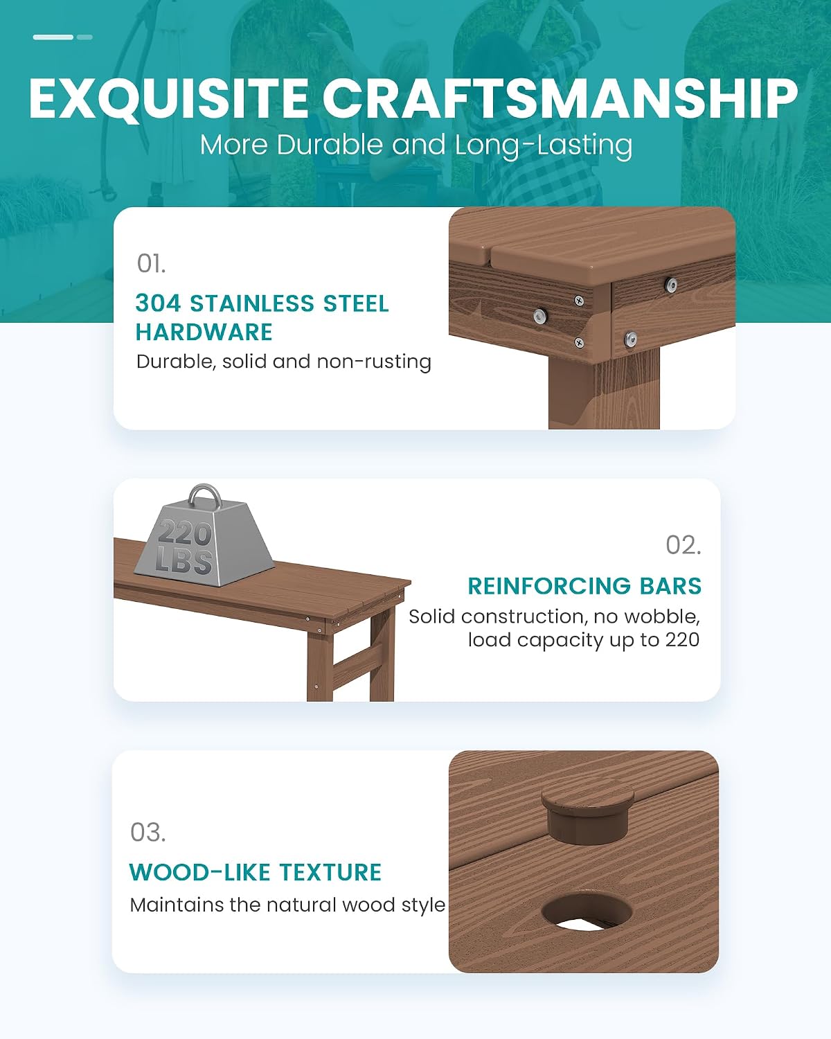 SERWALL Outdoor Bar Set - 2 Adirondack Bar Chairs & Bar Height Table with 1.6' Umbrella Hole, All-Weather HDPE Patio Furniture for Poolside, Backyard, Garden - Brown