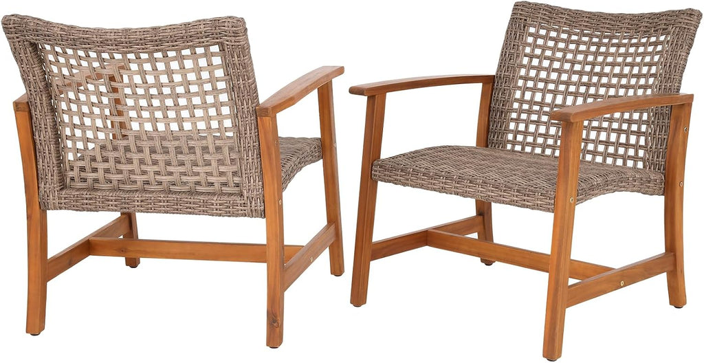 Idzo Liberte Accent Chairs Set of 2, 500lbs Weight Support, Acacia Wood, FSC Teak Finish, UV Protected, Dynamic Gray Wicker, Ideal for patios and Gardens