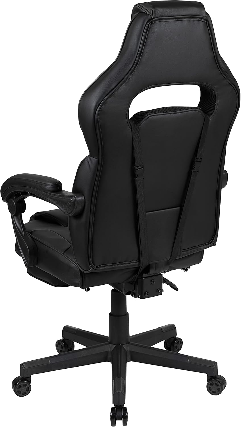 EMMA + OLIVER Black Ergonomic Gaming Chair -Recline Back/Arms, Footrest, Massaging Lumbar