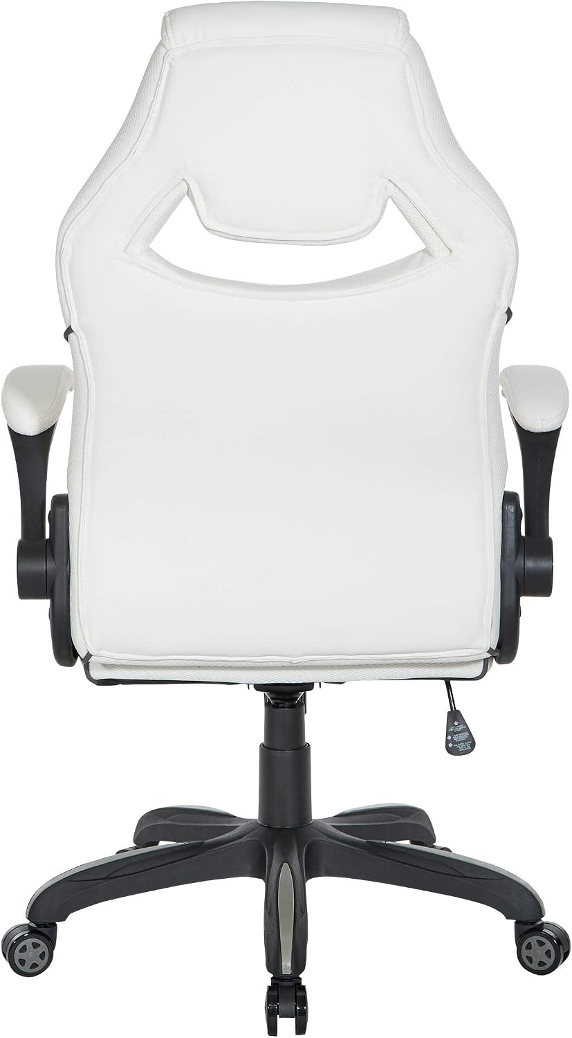 OSP Home Furnishings Xeno Ergonomic Adjustable Faux Leather Gaming Chair with Integrated Headrest and Airflow Cooling Material, White with Black Accents