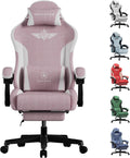 GTPLAYER Gaming Chair, Computer Office Chair Lumbar Support, Linkage Armrests and Footrest, Ergonomic Game Chair for Adults with Extended Backrest, Linen Fabric, Pink