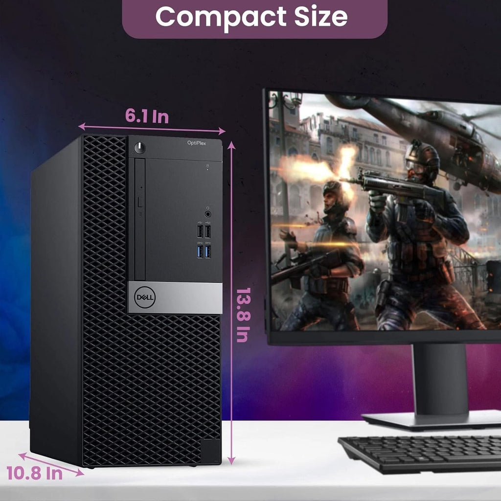 Dell Gaming Tower Desktop PC – Intel Core i7-7700 – 16GB RAM – 256GB SSD – 1TB HDD – GeForce GTX 1050 Ti – 24' LED Monitor – RGB Keyboard & Mouse – Wi-Fi – Windows 11 Pro – Gaming Computer (Renewed)