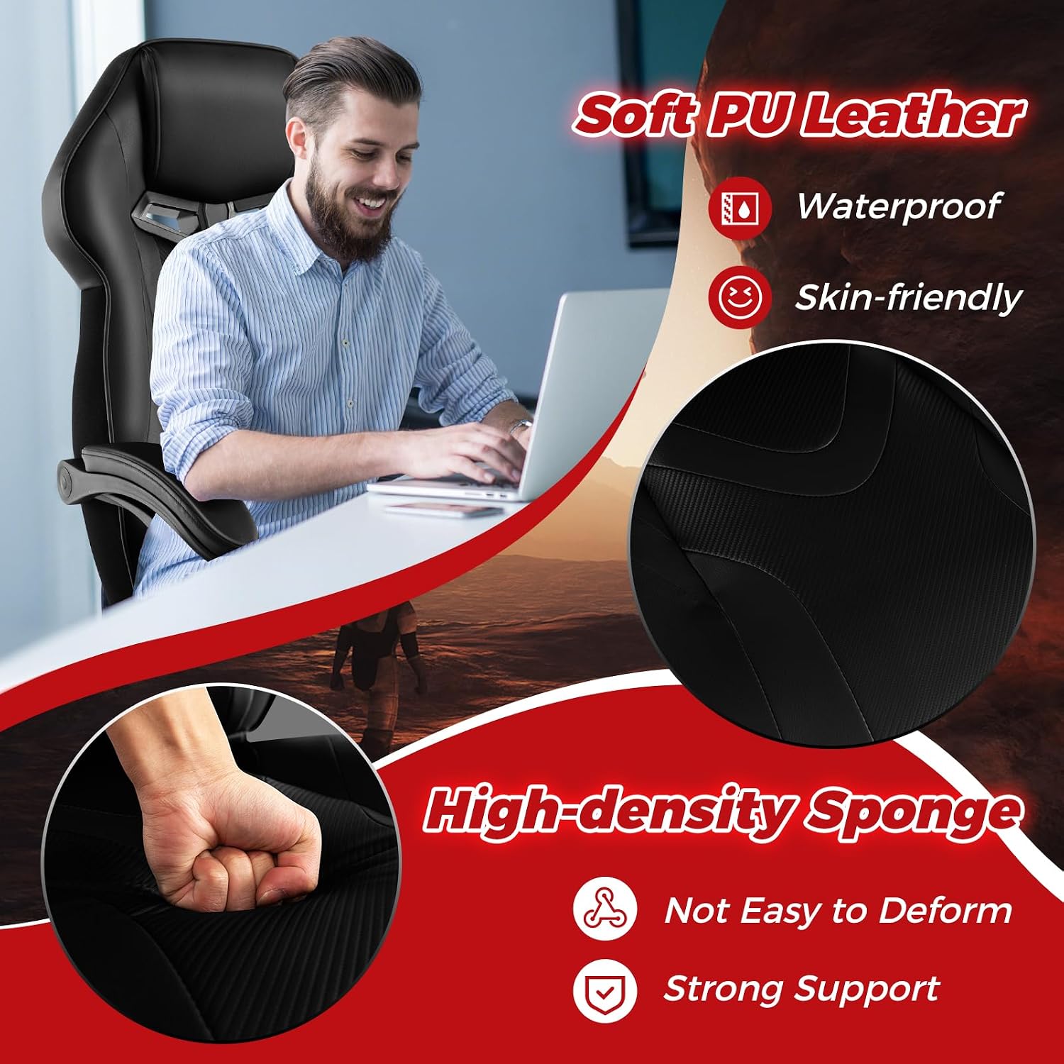 COSTWAY Gaming Chair, Ergonomic Adjustable Racing Video Game Chair w/Retractable Footrest, Padded Headrest & Lumbar Support, High Back Reclining Home Office Computer Gamer Chair for Adults (Black)