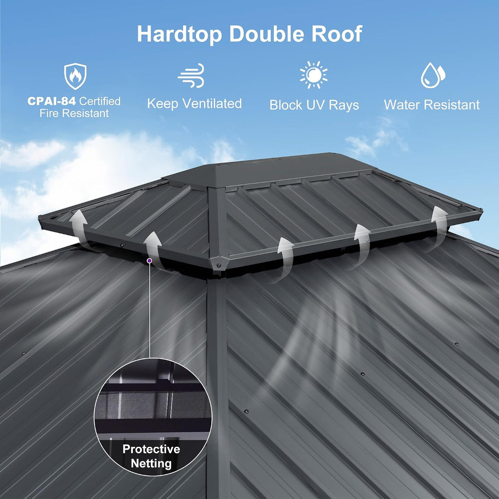 PURPLE LEAF 10' X 12' Gazebo Outdoor Aluminum Gazebo with Heavy Duty Galvanized Steel Double Roof for Patio Backyard Deck, Netting and Curtains Included, Grey
