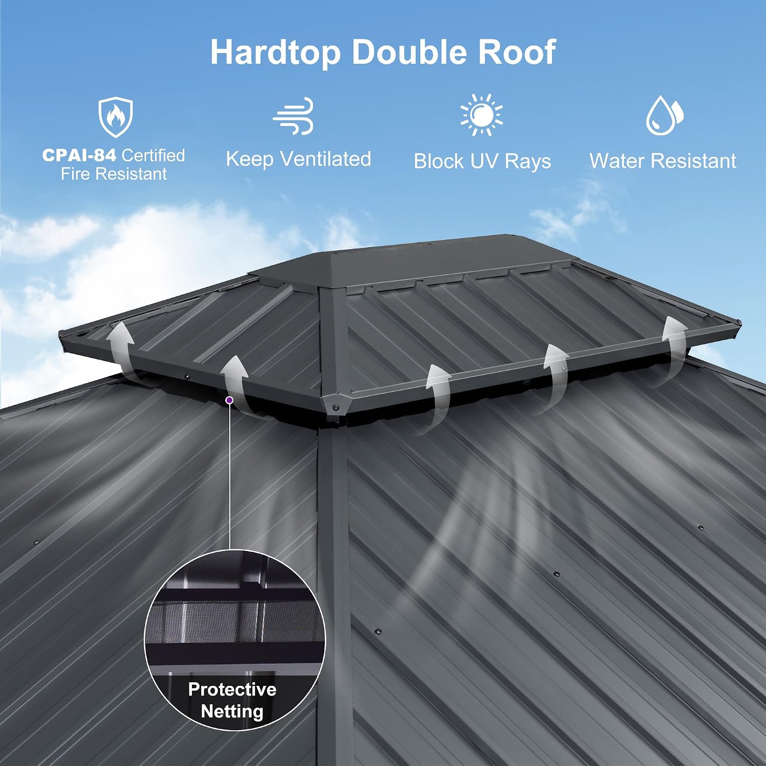 PURPLE LEAF 10' X 12' Gazebo Outdoor Aluminum Gazebo with Heavy Duty Galvanized Steel Double Roof for Patio Backyard Deck, Netting and Curtains Included, Grey