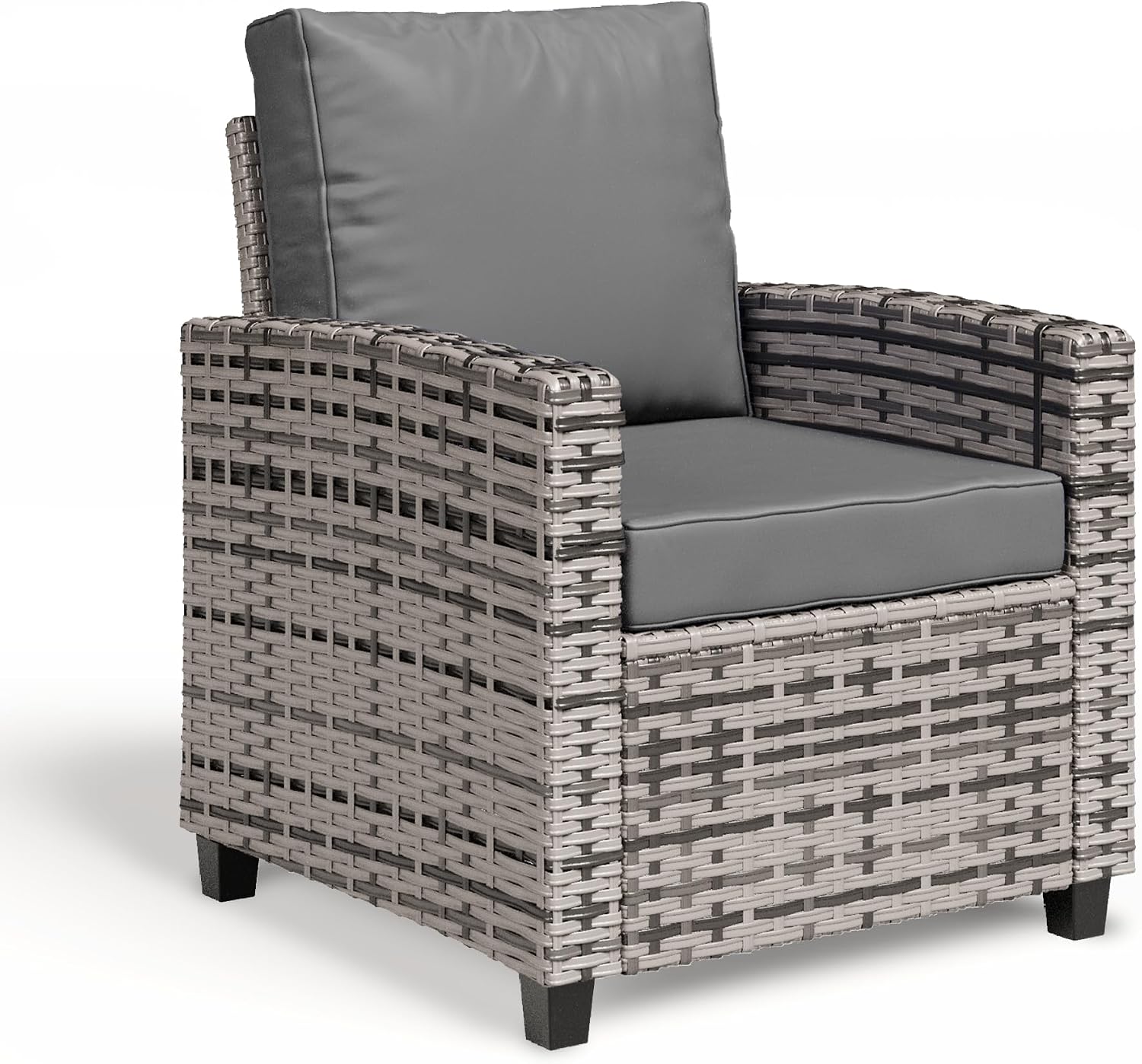 BUPPLEE 2 Pieces Patio Furniture Set, Outdoor Wicker Chairs Set of 2, All Weather High Back Rattan Chairs, Seating Club Chair Porch Chairs Set with Cushions for Balcony Porch Deck, Grey2