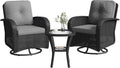 Aoxun 3 Pieces Patio Furniture Set, Patio Swivel Rocker Chairs Set of 2, Wicker Outdoor Bistro Set with Rocking Chair, Thickened Cushions and Table for Porch (Light Grey)
