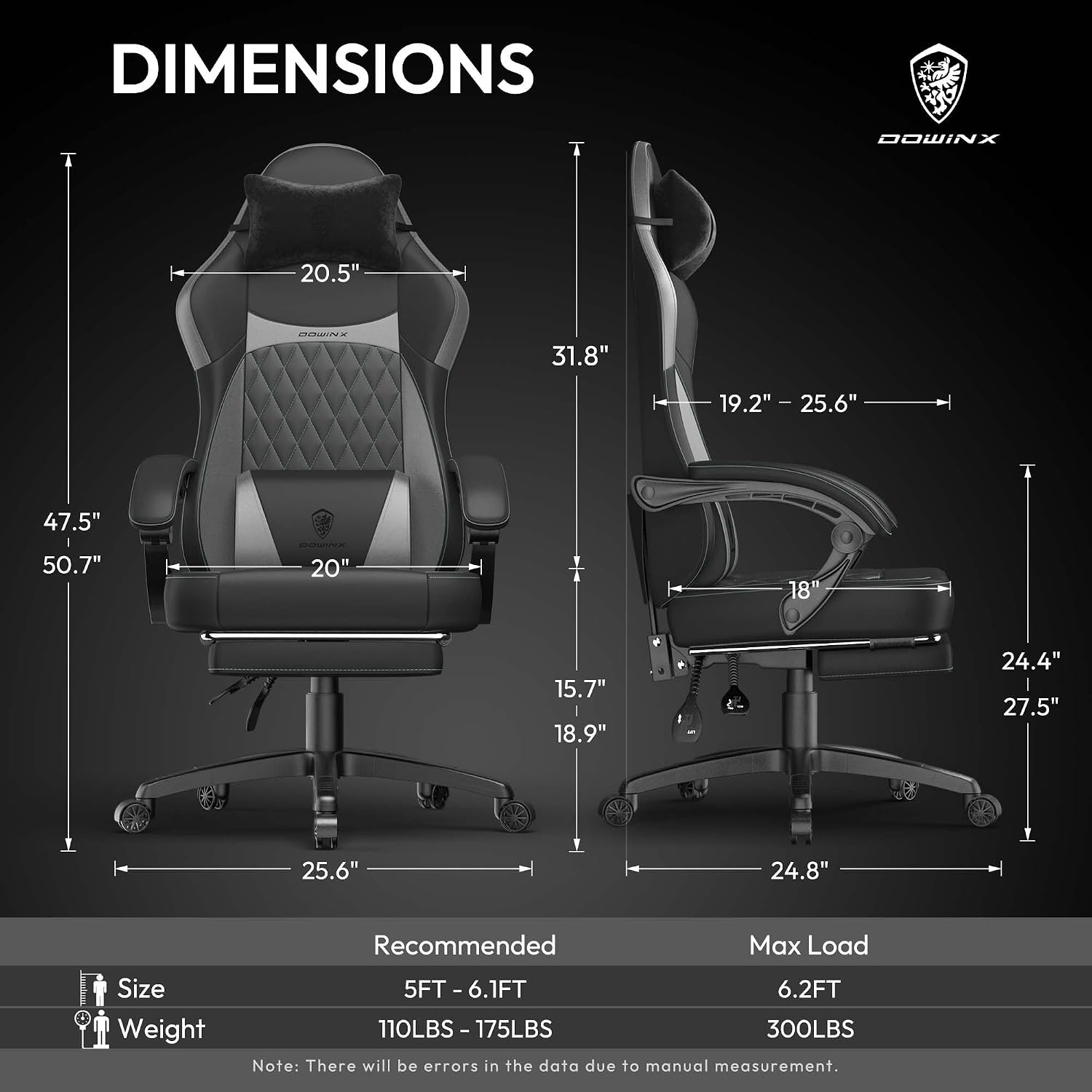 Dowinx Gaming Chair with Pocket Spring Cushion, Ergonomic Computer Chair with Massage Lumbar and Footrest for Adults, High Back Game Chair Leather for Office Gaming 300LBS, Grey New