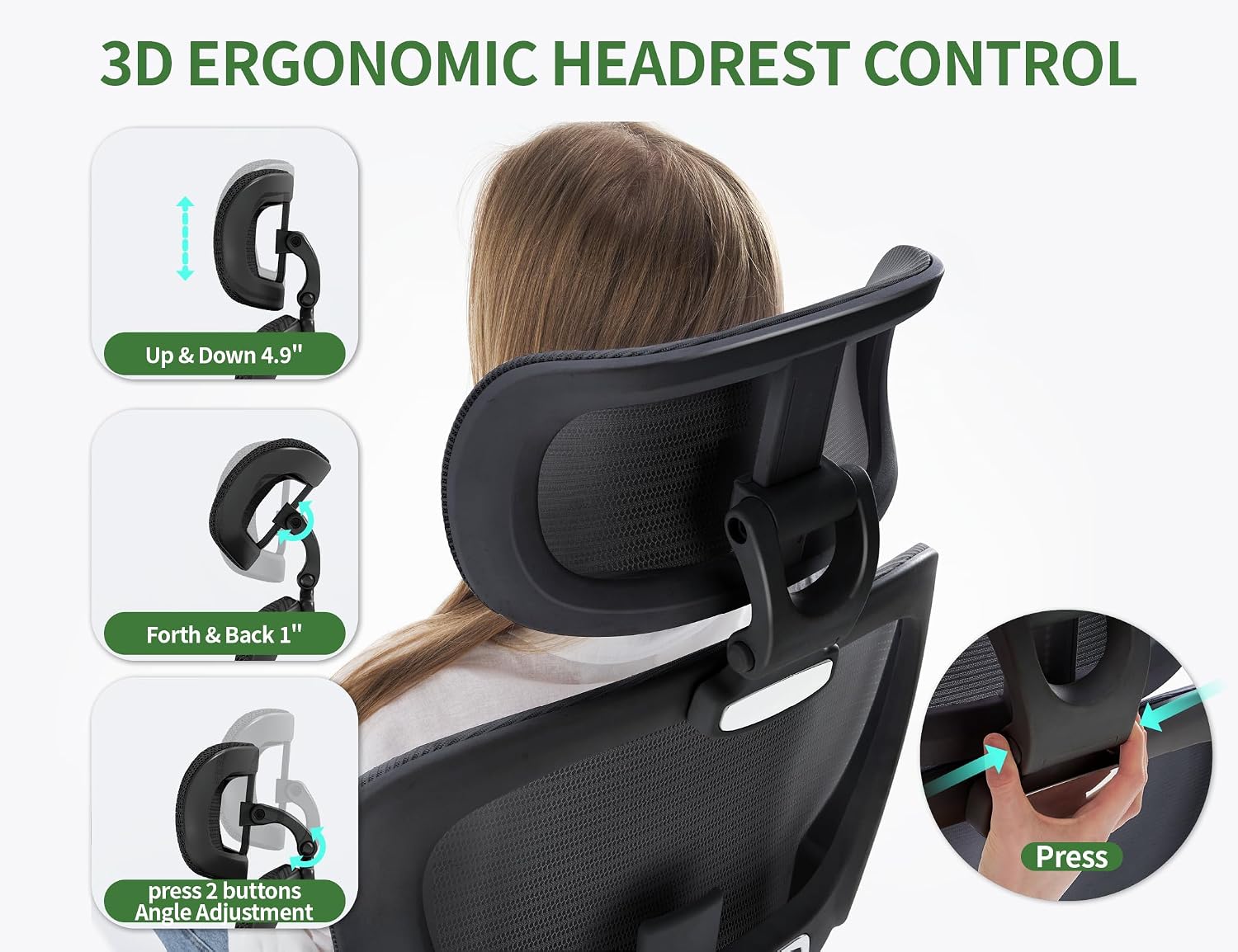 Office Chair - Ergonomic Desk Chair with Adjustable Headrest Lumbar Support Computer Chair - Mesh Comfy Chairs with Flip-up Armrests - Big and Tall Gaming Chairs for Adults Home Office(Black)
