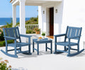 SERWALL Outdoor Rocking Chairs Set of 2 with Side Table, All-Weather HDPE 3 Piece Patio Furniture Set, Outdoor Bistro Set with Umbrella Hole for Porch Deck Lawn Balcony, Navy