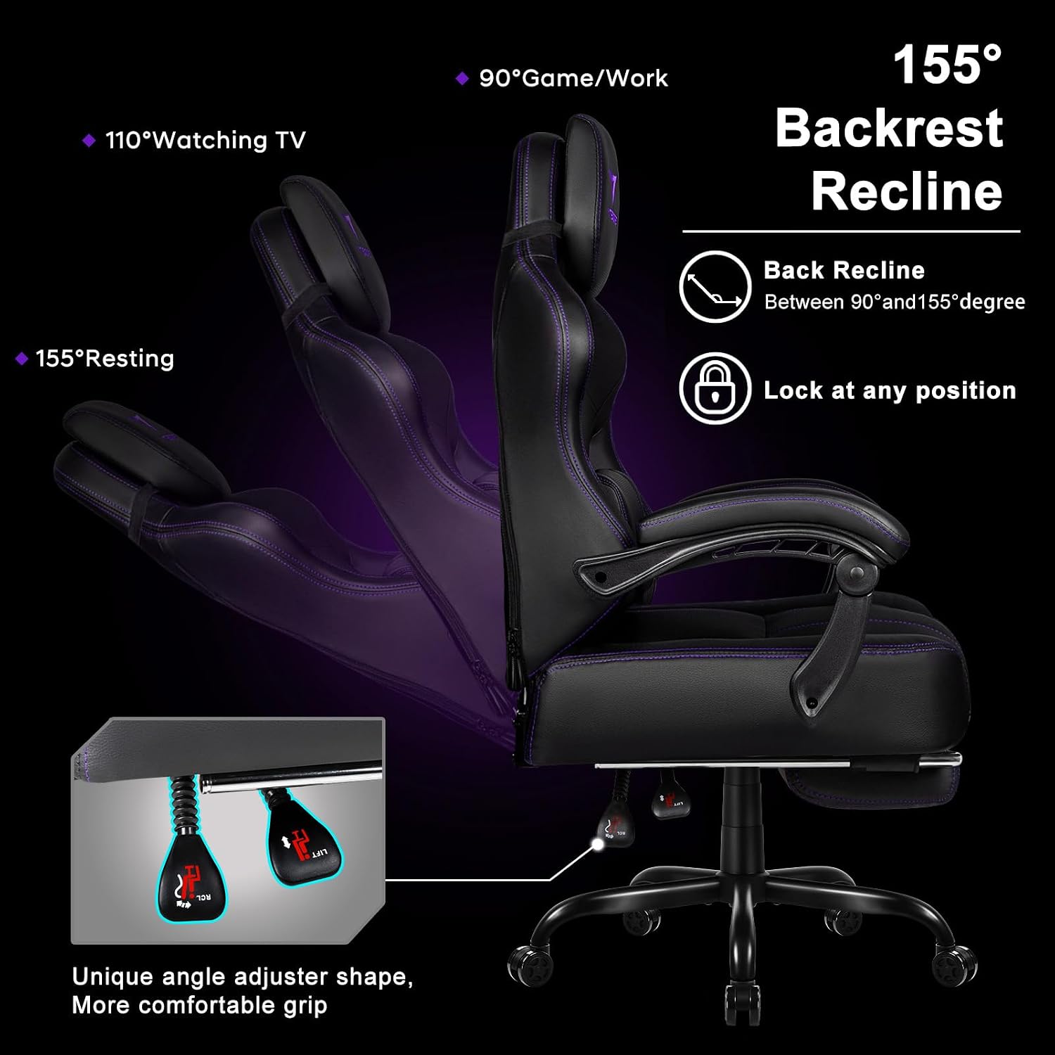 VITESSE Big and Tall Gaming Chair 400lb Weight Capacity with Footrest, Ergonomic Video Game Chair for Adults with Oversized Headrest and Lumbar Pillow, Computer Chair Gaming for Office (Black+Purple)