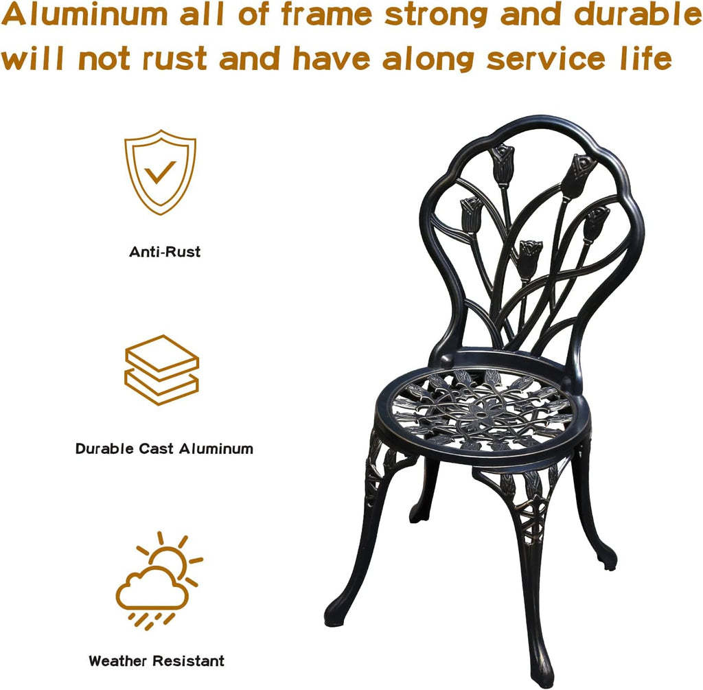 YKSY&YKSY Patio Bistro Set.Rust-Resistant Cast Aluminum Bistro Table Set with Umbrella Hole for Backyard (Tulip Copper)