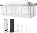 VINGLI 10x20 Pop Up Canopy with Sidewalls Carry Bag Easy Up Canopy Tent with Nettings, Screened in Gazebo for Camping Screened Canopy (White, 10x20)