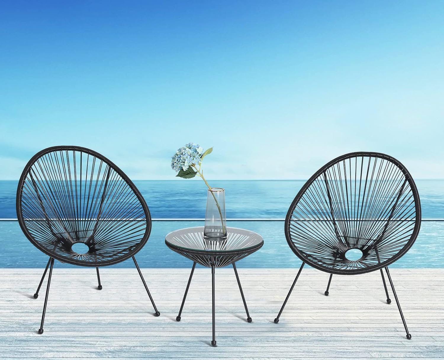 ABCCANOPY 3-Piece Patio Furniture Set,Acapulco Chair Conversation Bistro Set, Indoor&Outdoor All-Weather Patio Furniture Sets with Glass Top Table