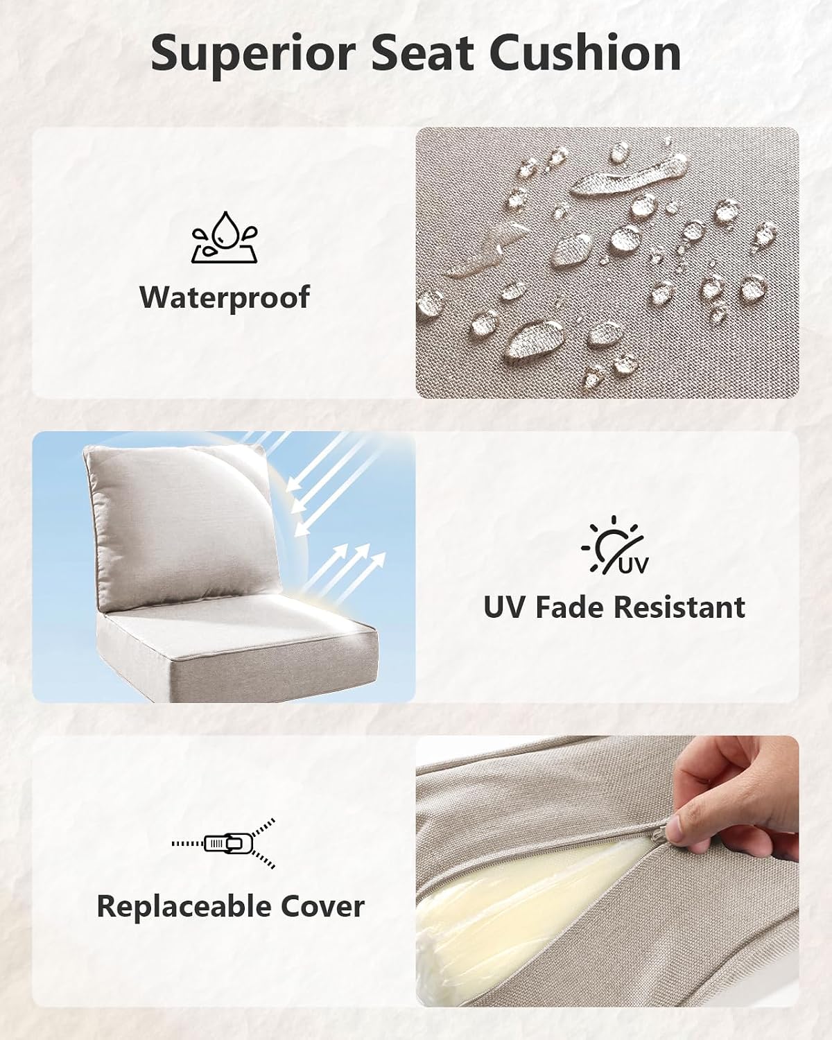 Outdoor Cushion Set for Furniture patio furniture,UV Resistant,Waterproof outdoor cushion set - 6 Inch thick foam garden cushions– 24x24 Inch Patio Seat Covers for Chair/Sofa/Couch | Beige | 1-pack |