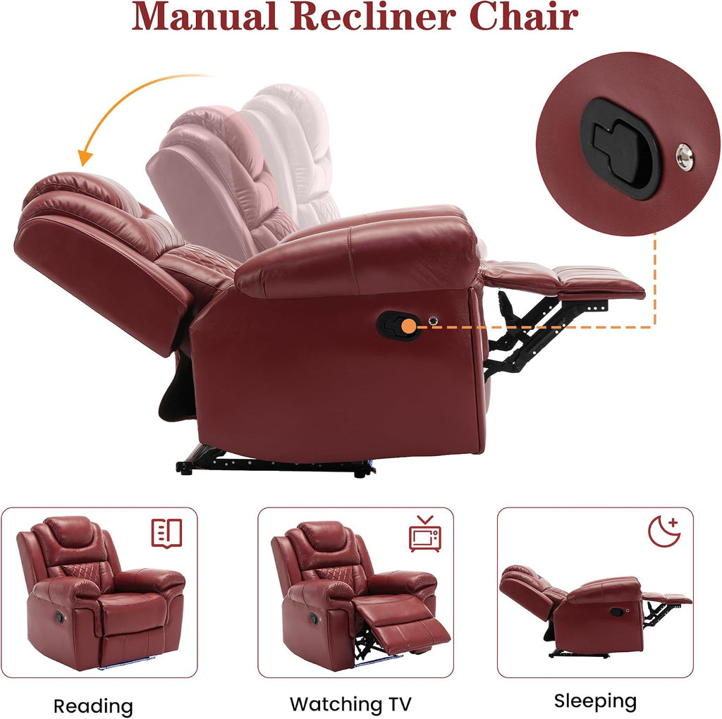 Merax Home Theater Seating Manual Recliner Chair with LED Light Strip for Living Room,Bedroom, Wind Red