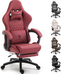 Dowinx Big & Tall Vintage Gaming Chair for Adults, 400 lb Capacity Heavy Duty Ergonomic Computer Chair with Massage Lumbar, Footrest & Easy Side Recline, Red