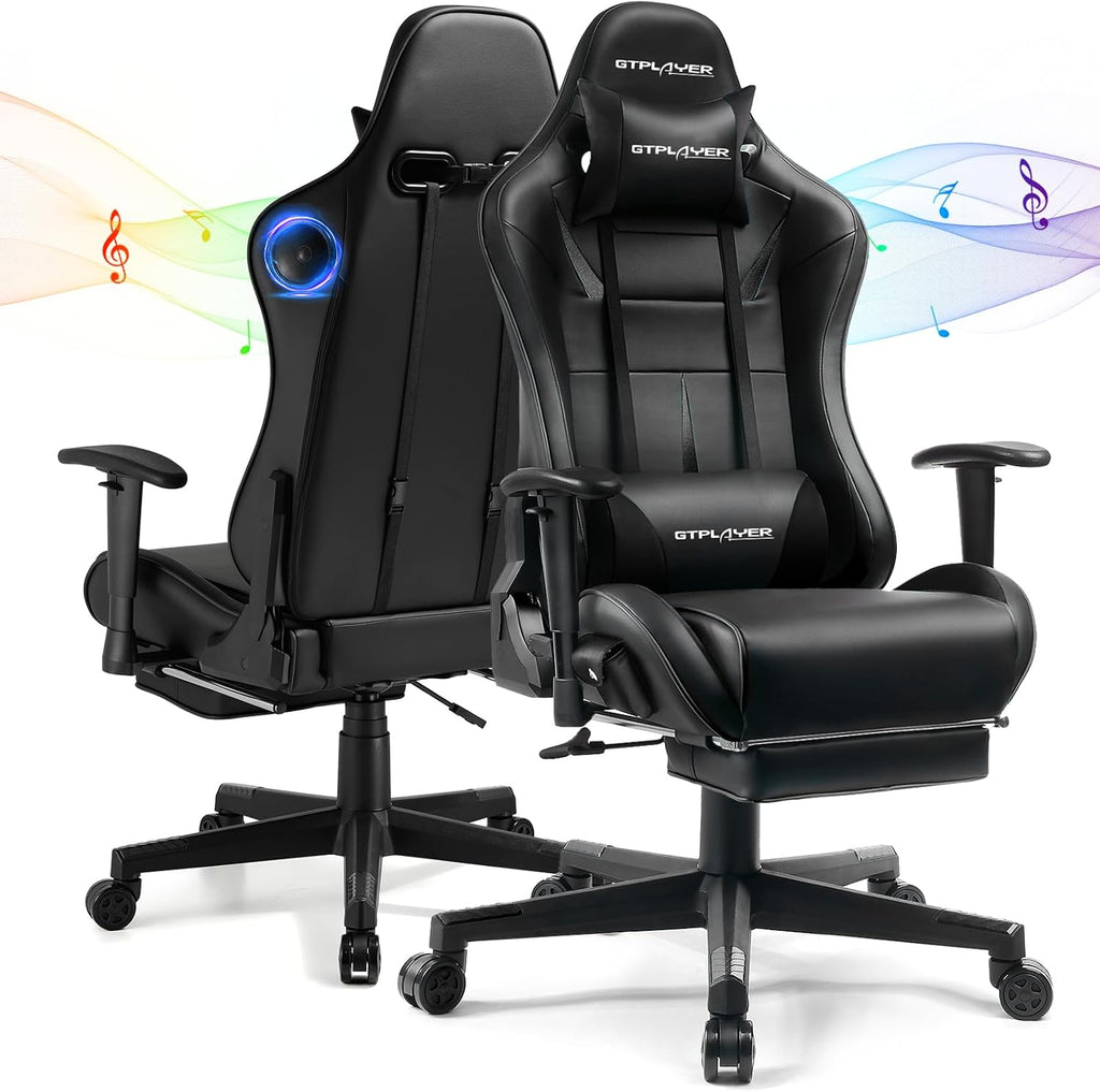 GTPLAYER Gaming Chair with Speakers, Video Game Chairs with Footrest for Adults, Ergonomic Computer PC Gamer Reclining Chair(Black)