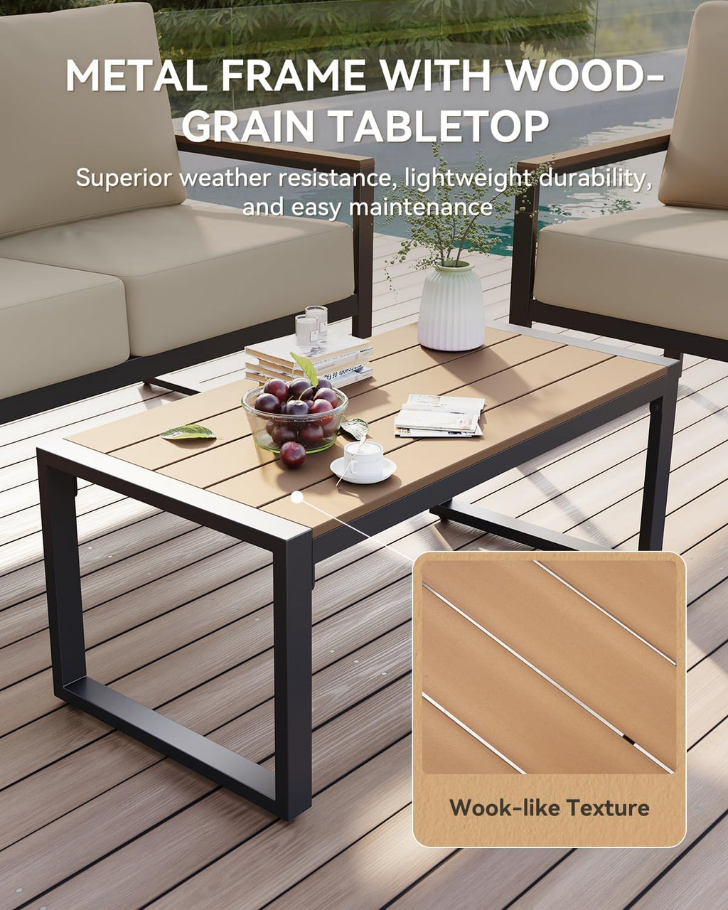 Aoxun Patio Furniture Set, 4 Piece Outdoor Patio Furniture with Thick Cushions, Modern Metal Outdoor Conversation Sets with Coffee Table for Porch, Balcony, Deck Beige