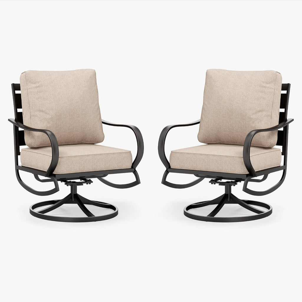 PHI VILLA Patio Furniture Chair Set for 2, Deluxe Outdoor Conversation Set with 2 Swivel Padded Sofa Chair, Full Metal with 5.8' Cushion for Deck, Lawn, Garden
