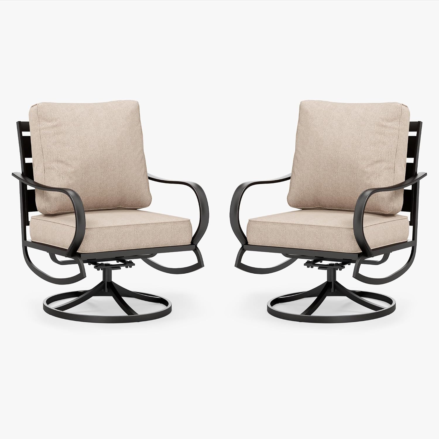 PHI VILLA Patio Furniture Chair Set for 2, Deluxe Outdoor Conversation Set with 2 Swivel Padded Sofa Chair, Full Metal with 5.8' Cushion for Deck, Lawn, Garden