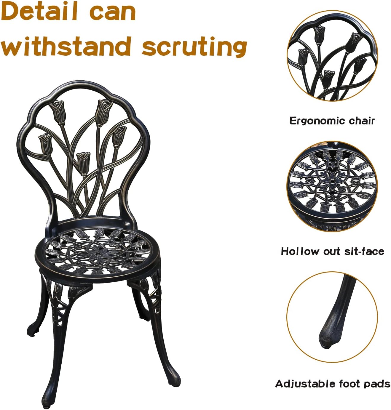 YKSY&YKSY Patio Bistro Set.Rust-Resistant Cast Aluminum Bistro Table Set with Umbrella Hole for Backyard (Tulip Copper)