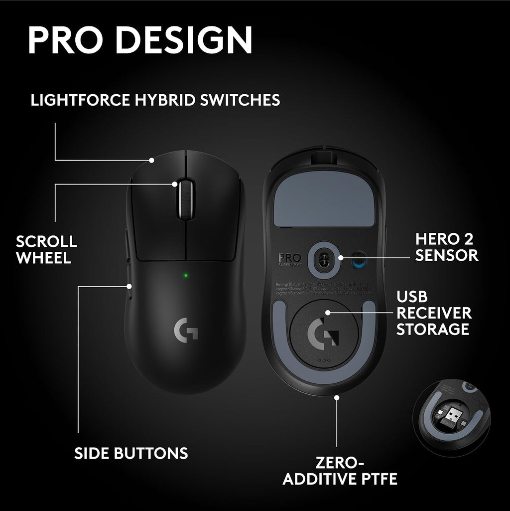 Logitech G PRO X Superlight 2 SE Wireless Gaming Mouse, 60 g pro-Grade Mouse with 5 programmable Buttons, 44K DPI Sensor, 888+ IPS, 1 kHz Report Rate, USB-C Charging for PC/Mac - Black