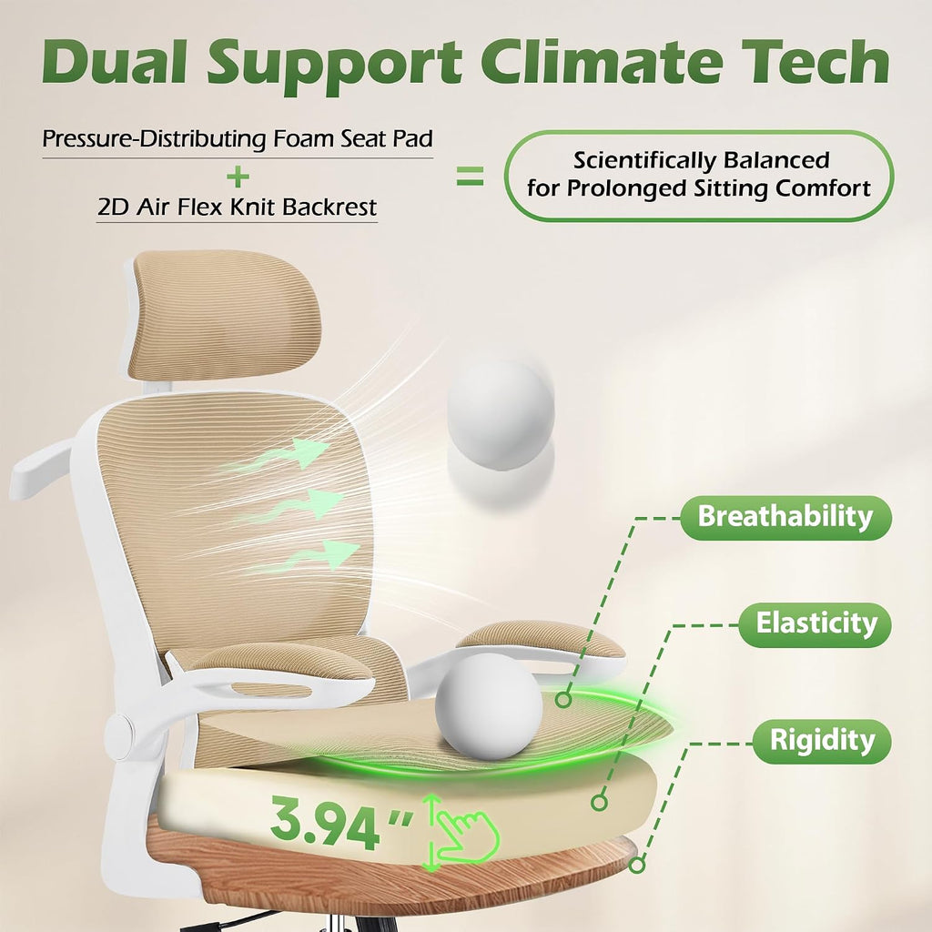 AreShark Office Chair Ergonomic Desk Chairs with Adjustable Lumbar Support& Headrest Hanger, High Back Breathable Mesh Chair with Wheels, Rolling Swivel Comfy Task Computer Chair for Home Work Gaming