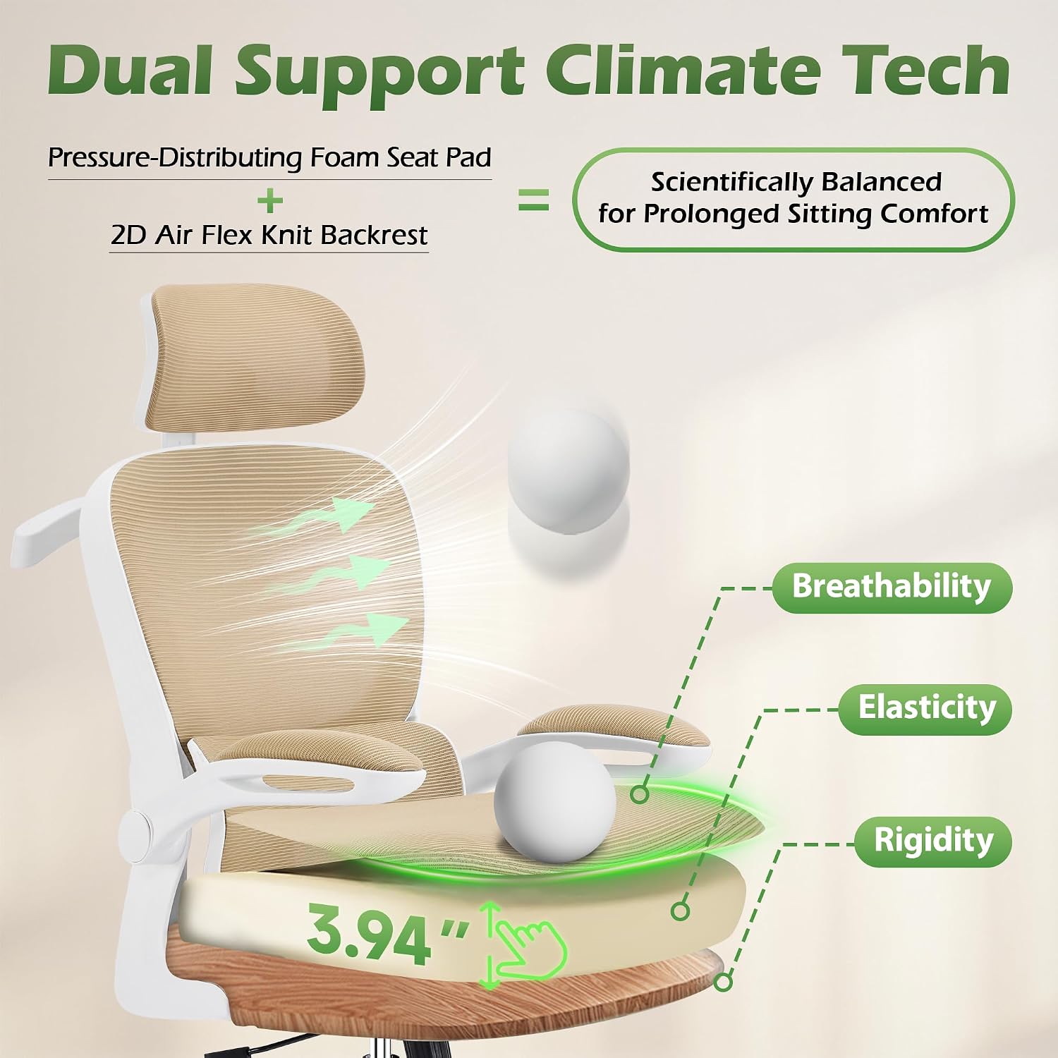 AreShark Office Chair Ergonomic Desk Chairs with Adjustable Lumbar Support& Headrest Hanger, High Back Breathable Mesh Chair with Wheels, Rolling Swivel Comfy Task Computer Chair for Home Work Gaming