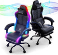 GTPLAYER RGB Gaming Chair with Speakers - LED Computer Game Chair for Adults, PC Home Office Chairs with Footrest & Lights, Reclining Desk Chairs, Blue