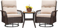 Greesum 3-Piece Outdoor Swivel Rocker, Luxury Wicker Patio Furniture Set with Rattan Side Table&Thick Detachable Cushions for Deck Lawn Poolside Brown/Beige