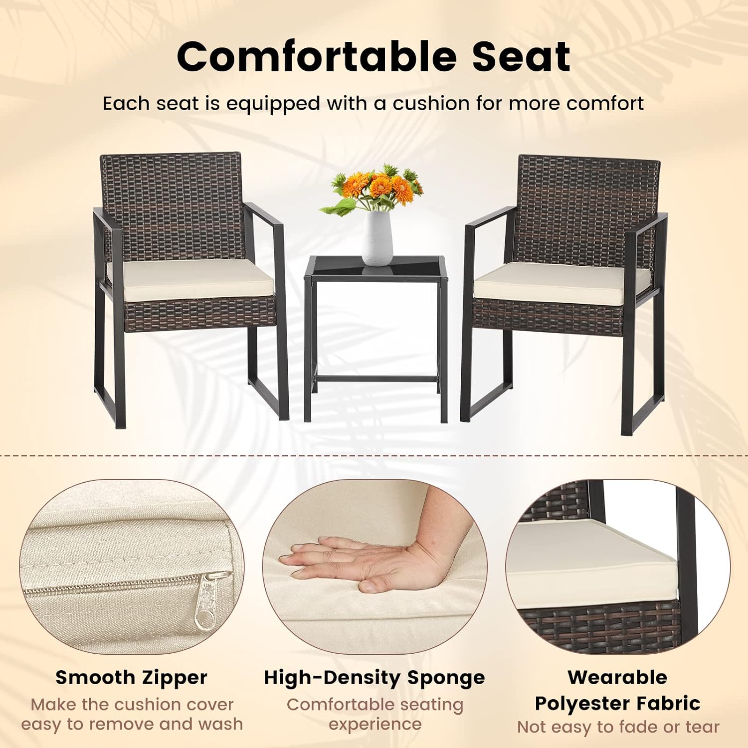 Tangkula 3 Piece Patio Furniture Set, Modern Heavy Duty All Weather Cushioned Wicker Chairs and Coffee Table Set, Suitable for Front Porch, Backyard, Garden, Poolside and Deck (Mix Brown)