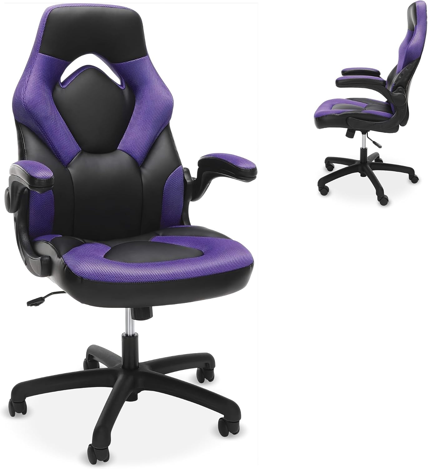 RESPAWN 3085 Ergonomic Gaming Chair for Adults, High Back Office Chair with Headrest and Flip Up Arms, Leather Racing Style Gaming Seat with Lumbar Support, Video Game Computer Desk Seat - Purple