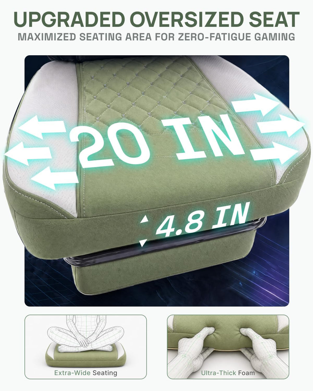 Dowinx Gaming Chair Breathable Fabric Game Chair with Gel Pad and Storage Bag, Comfortable Gamer Chair with Pocket Spring Cushion, Ergonomic Computer Chair with Footrest, Green