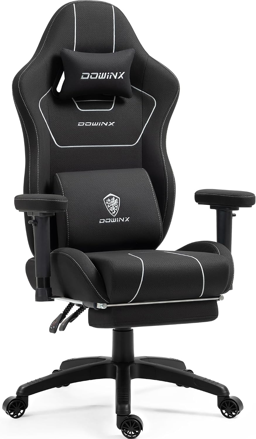 Dowinx Gaming Chair with Pocket Spring Cushion, Breathable Fabric Ergonomic Office Chair with Footrest & Massage Lumbar Support, Comfortable Reclining Chair for Long Hours Sitting, 350LBS, Black