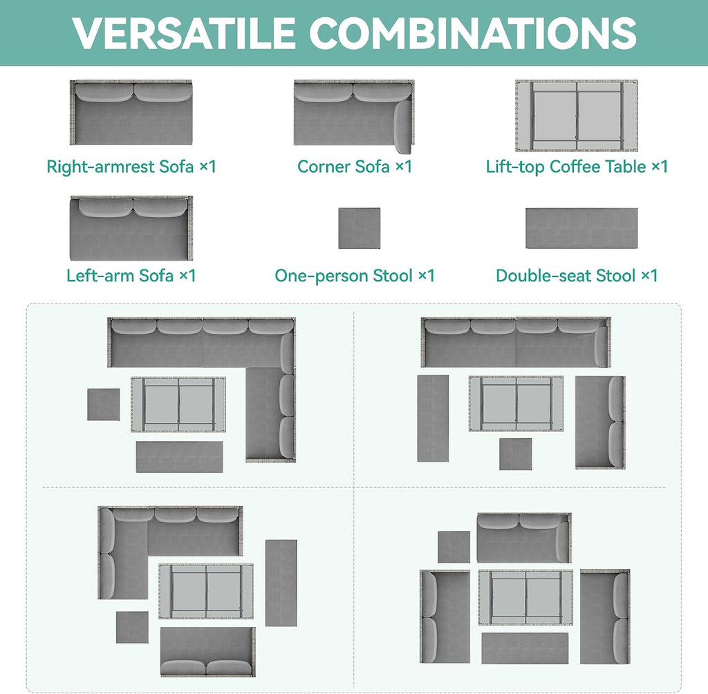 YITAHOME 9 Piece Patio Furniture Set, All-Weather Wicker Outdoor Sectional Sofa with Lift-Top Coffee Table & Ottoman, Patio Conversation Set for Deck, Backyard, Porch - Gray Gradient