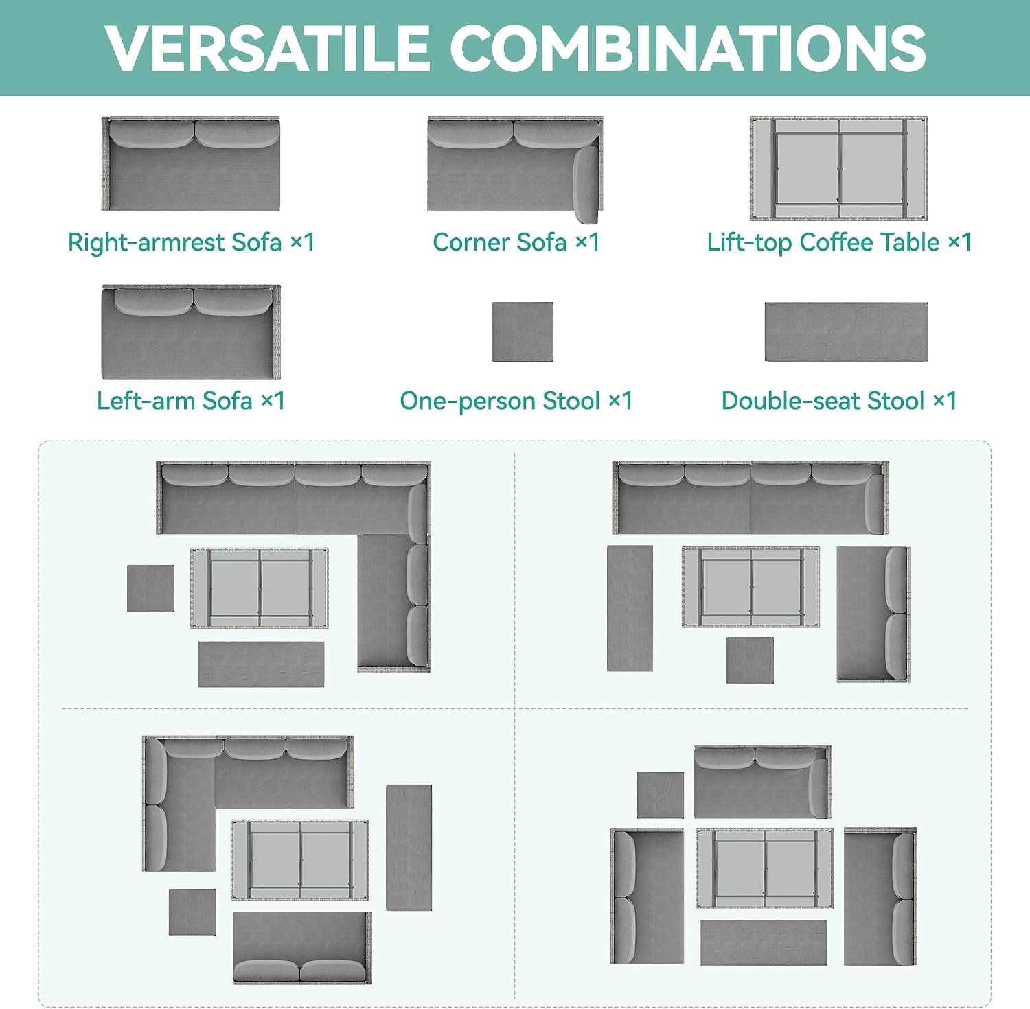 YITAHOME 9 Piece Patio Furniture Set, All-Weather Wicker Outdoor Sectional Sofa with Lift-Top Coffee Table & Ottoman, Patio Conversation Set for Deck, Backyard, Porch - Gray Gradient