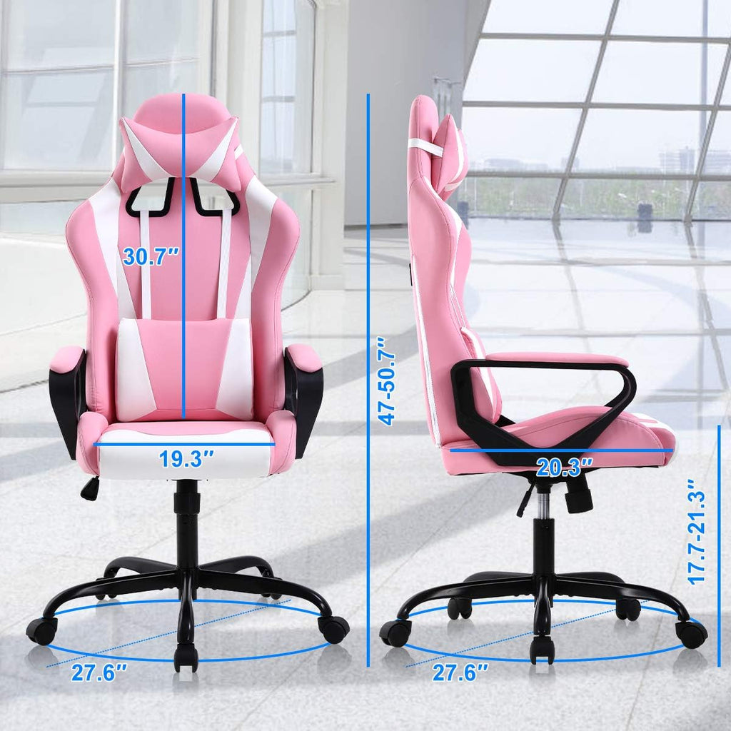 PC Gaming Chair Office Chair Racing Desk Chair with Lumbar Support Arms Headrest Massage High Back PU Leather Ergonomic Computer Chair Rolling Adjustable Swivel Chair for Women Men Adult, Pink