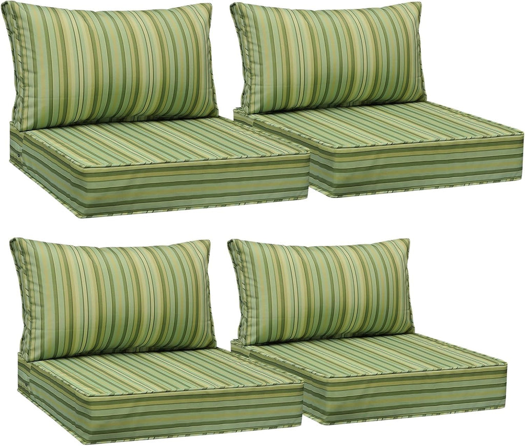 AAAAAcessories Outdoor Seat Cushions for Chairs, Fade-Resistant, Waterproof Patio Furniture Replacement Cushions, 24' x 24' x 5' + 24' x 13.5', Set of 4, Mossy Forest Stripe