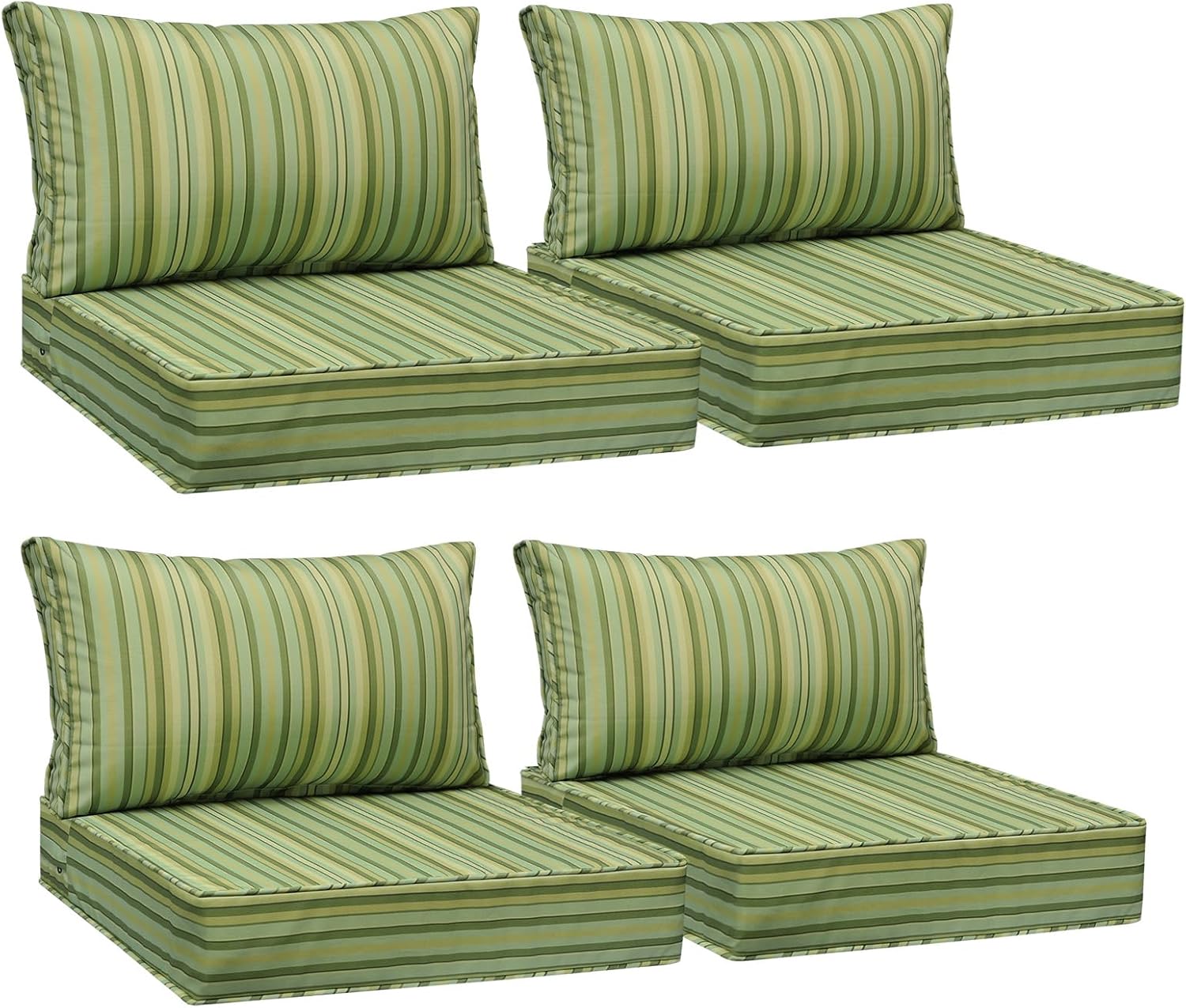 AAAAAcessories Outdoor Seat Cushions for Chairs, Fade-Resistant, Waterproof Patio Furniture Replacement Cushions, 24' x 24' x 5' + 24' x 13.5', Set of 4, Mossy Forest Stripe